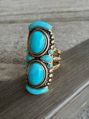 Turquoise & Gold Statement Boho Ring